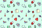Seamless pattern medical icons set