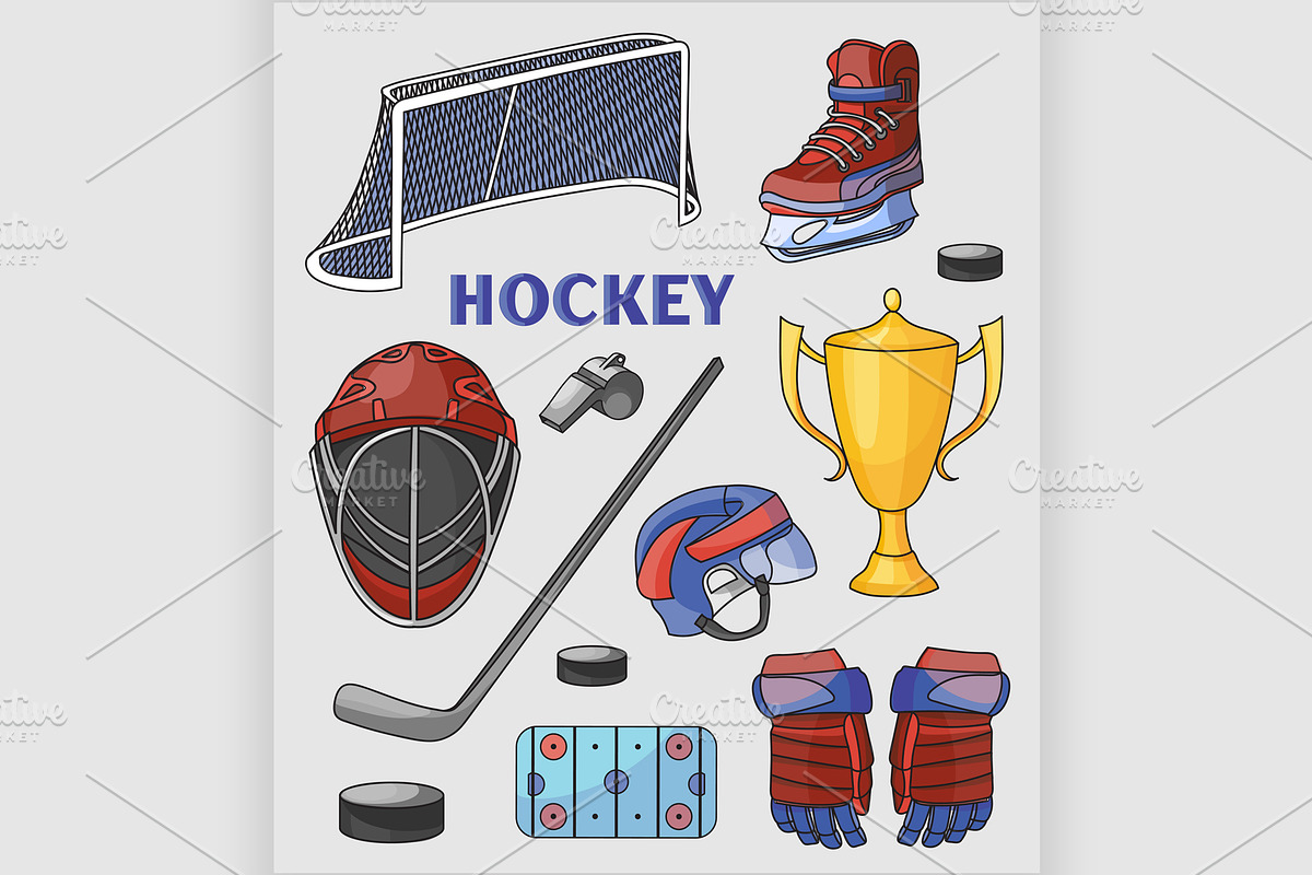 hockey icons set in Illustrations - product preview 8
