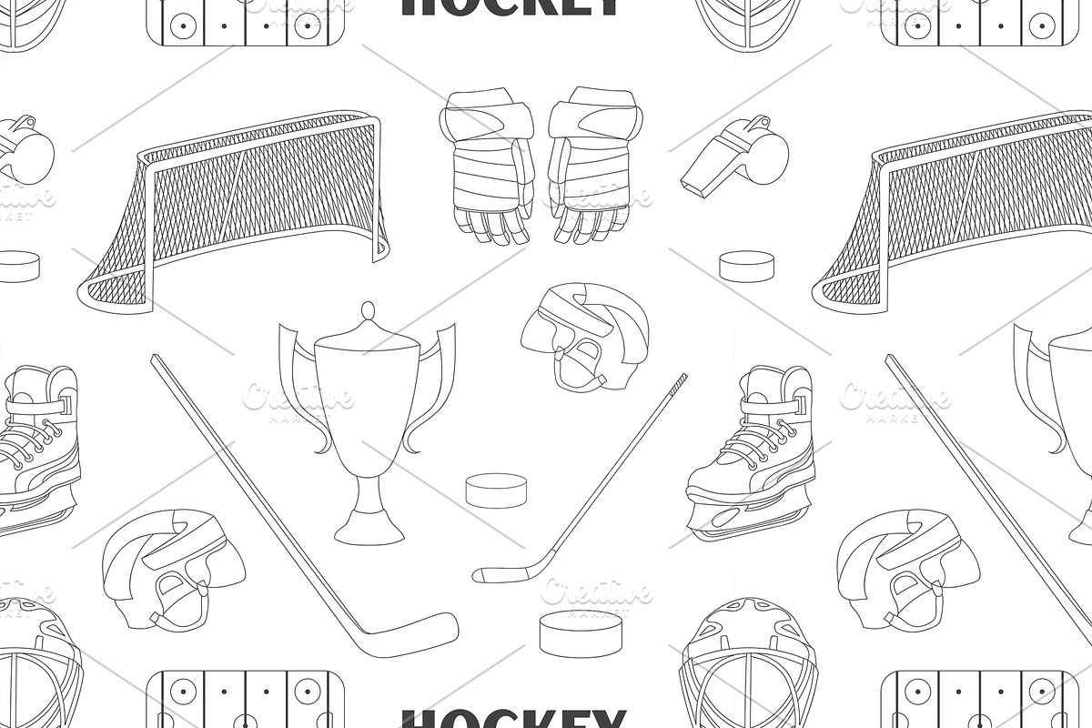 Hand drawn hockey icons pattern in Patterns - product preview 8