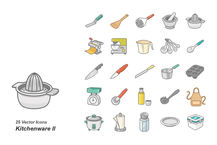 Kitchenware II color vector icons