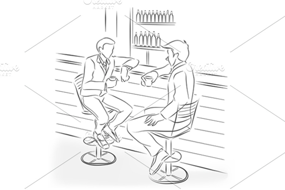 Men sit in bar at a bar counter in Illustrations - product preview 8