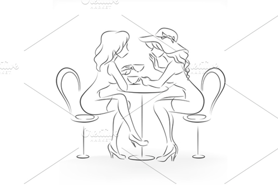 Ladies sit in cafe in Illustrations - product preview 8