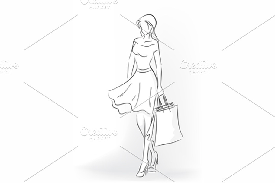 Standing woman with shopping bag in Illustrations - product preview 8