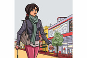 Walking girl, urban city