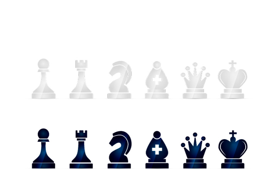 Glossy black and white chess icons
