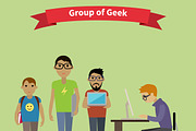 Geek Group Team People Flat Style