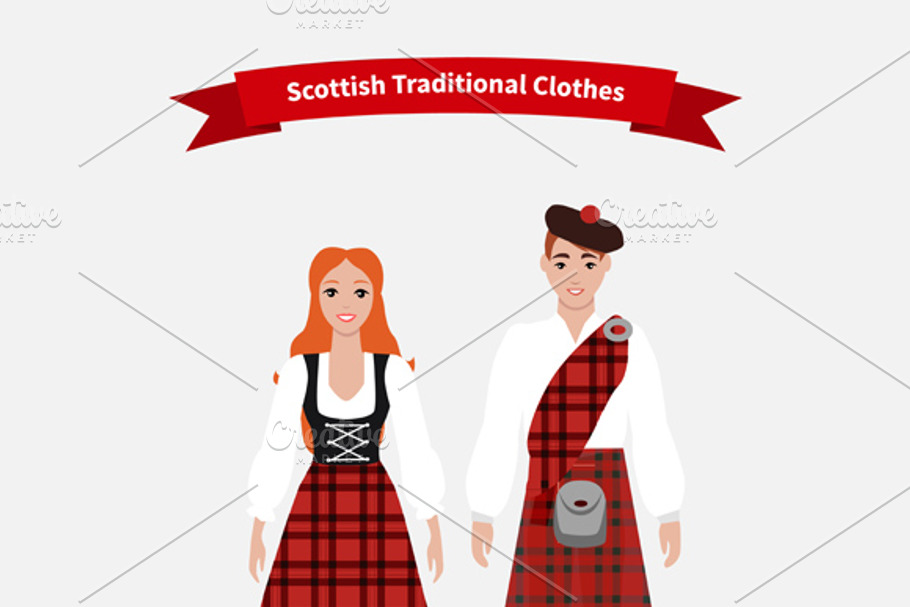 Scottish Traditional Clothes People in Illustrations - product preview 8