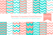 Seamless Turquoise & Coral Chevrons