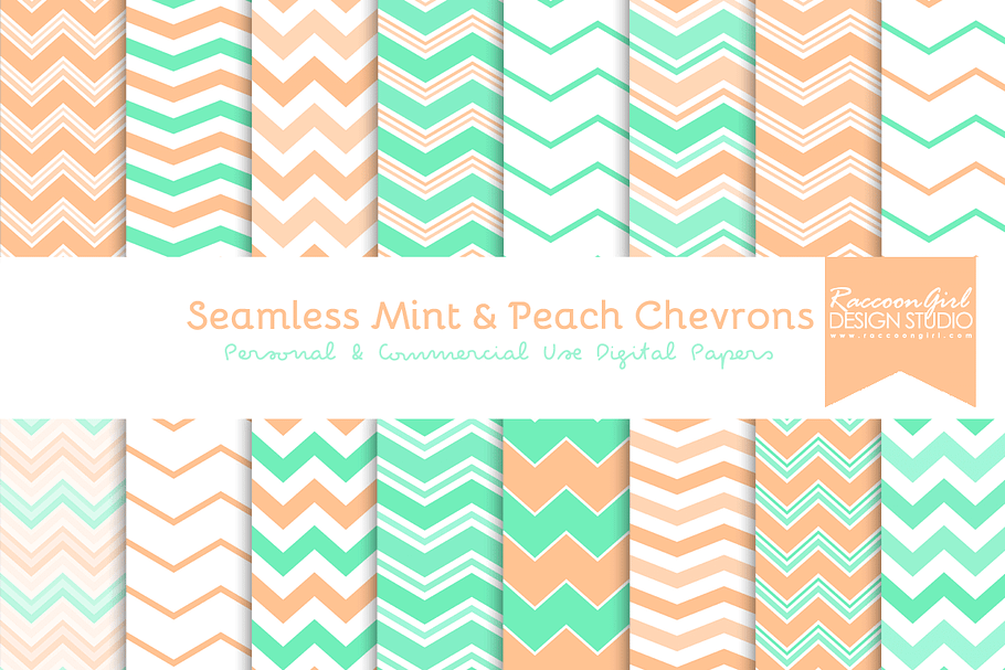 Seamless Mint & Peach Chevrons in Patterns - product preview 8