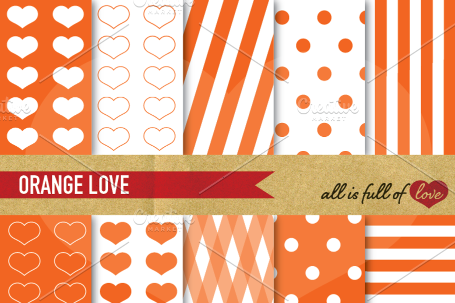 Orange Love Digital Paper Patterns