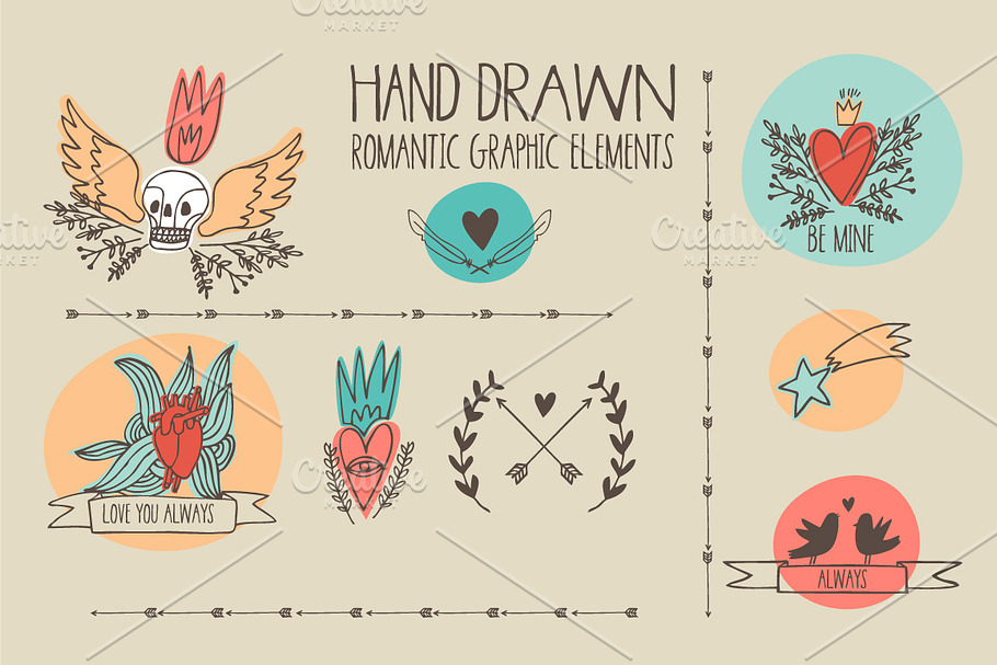 Hand drawn romantic graphic elements in Illustrations - product preview 8