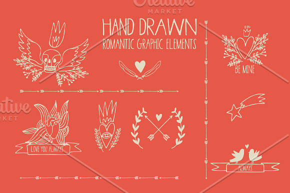 Hand drawn romantic graphic elements in Illustrations - product preview 1