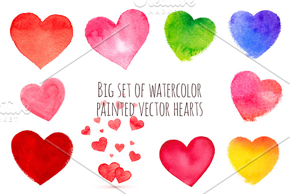 36 watercolor painted vector hearts in Textures - product preview 3