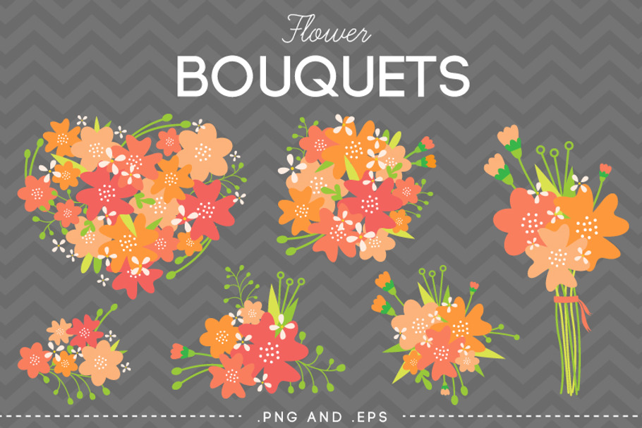 Flower Bouquet Vector Pink Orange in Illustrations - product preview 8