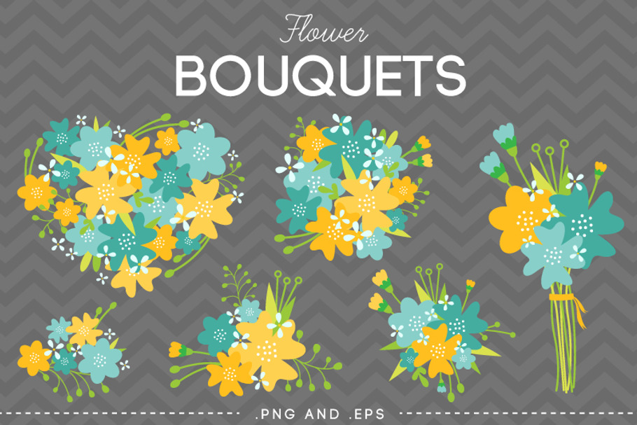 Flower Bouquet Vector Yellow Blue in Illustrations - product preview 8