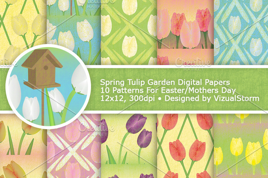 Spring Garden Tulips Digital Paper in Patterns - product preview 8