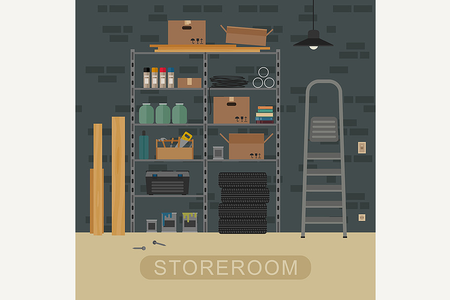 Storeroom interior with brickwall