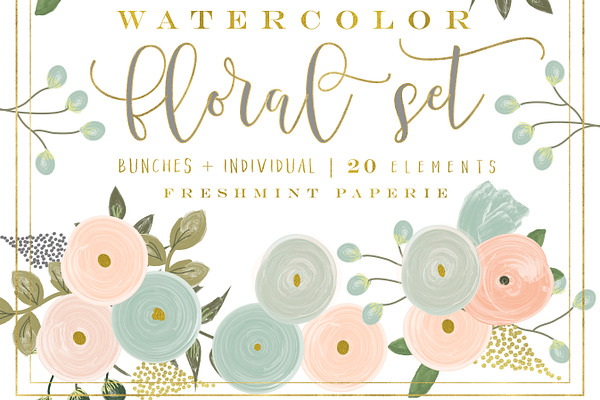 peach watercolor floral clipart set