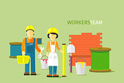Workers Team People Group Flat Style