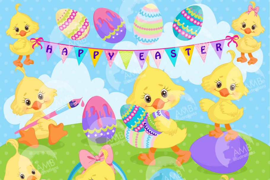 Easter Chicks Clipart, AMB-1200