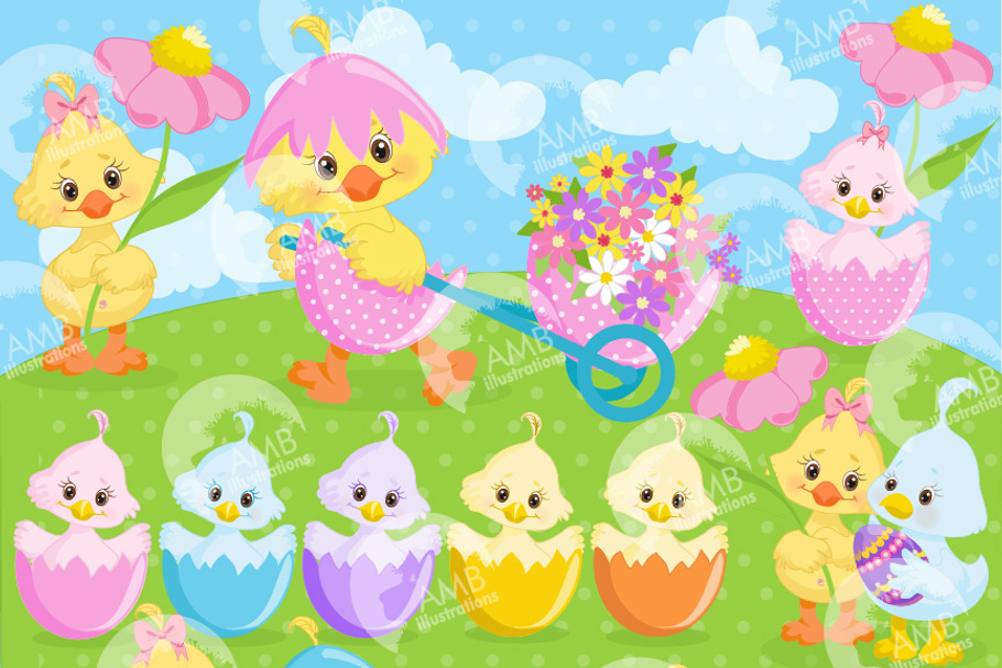 Easter Chicks Clipart, AMB-1201