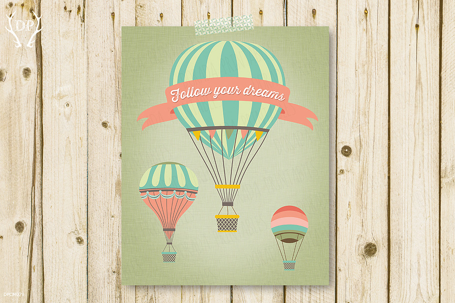Three vintage balloons art print in Illustrations - product preview 8