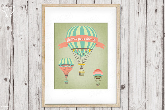 Three vintage balloons art print in Illustrations - product preview 1