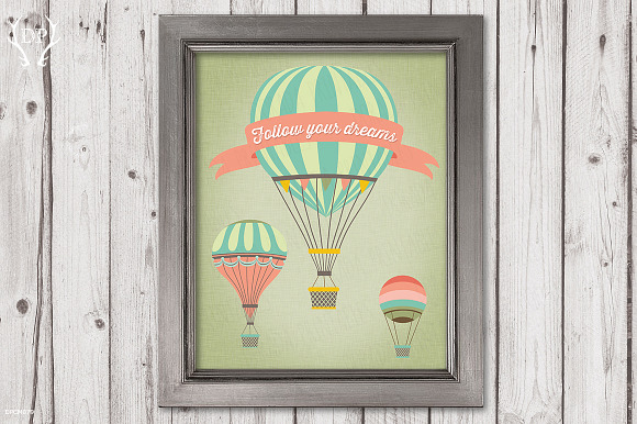 Three vintage balloons art print in Illustrations - product preview 2