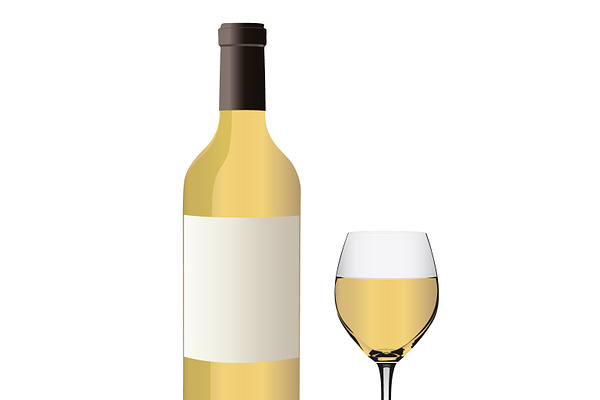 white wine, bottle, goblet, vector