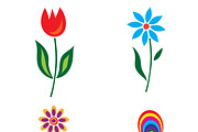 icons, flowers, set, vector