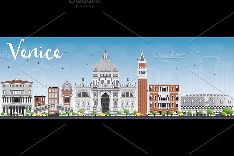 Venice Skyline Silhouette in Illustrations - product preview 8