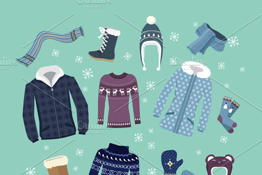Set of Warm Winter Clothes Design