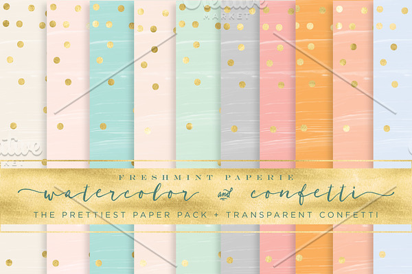watercolor gold confetti paper pack