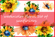 watercolor floral Set of sunflowers