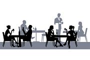 Silhouettes people in a restaurant