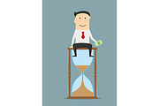 Businessman sitting on a hourglass