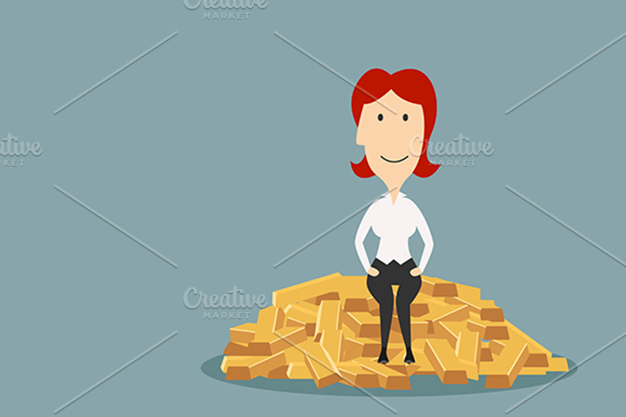 Businesswoman sitting on gold bars in Graphics - product preview 8