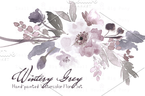 Wintery Grey - Watercolor Floral Set in Illustrations - product preview 1