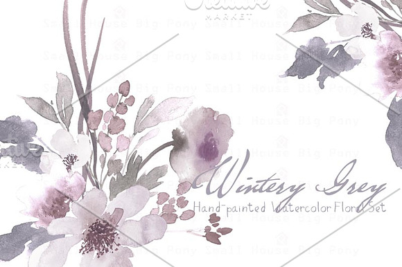 Wintery Grey - Watercolor Floral Set in Illustrations - product preview 3