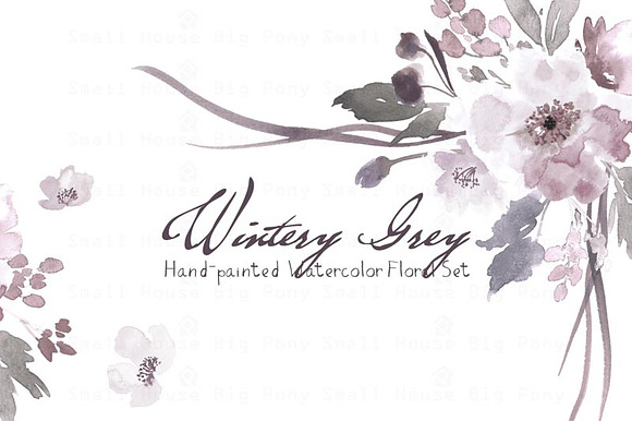Wintery Grey - Watercolor Floral Set in Illustrations - product preview 5