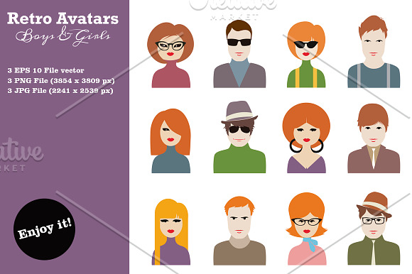 Boys & Girls Retro Avatars in Avatar Icons - product preview 1