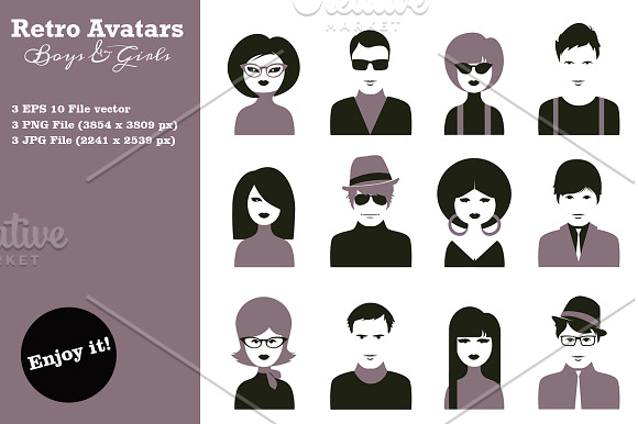 Boys & Girls Retro Avatars in Avatar Icons - product preview 2