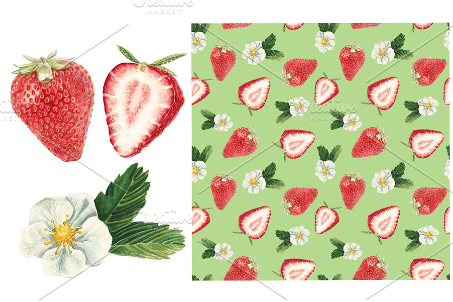 Watercolor strawberry set in Patterns - product preview 8