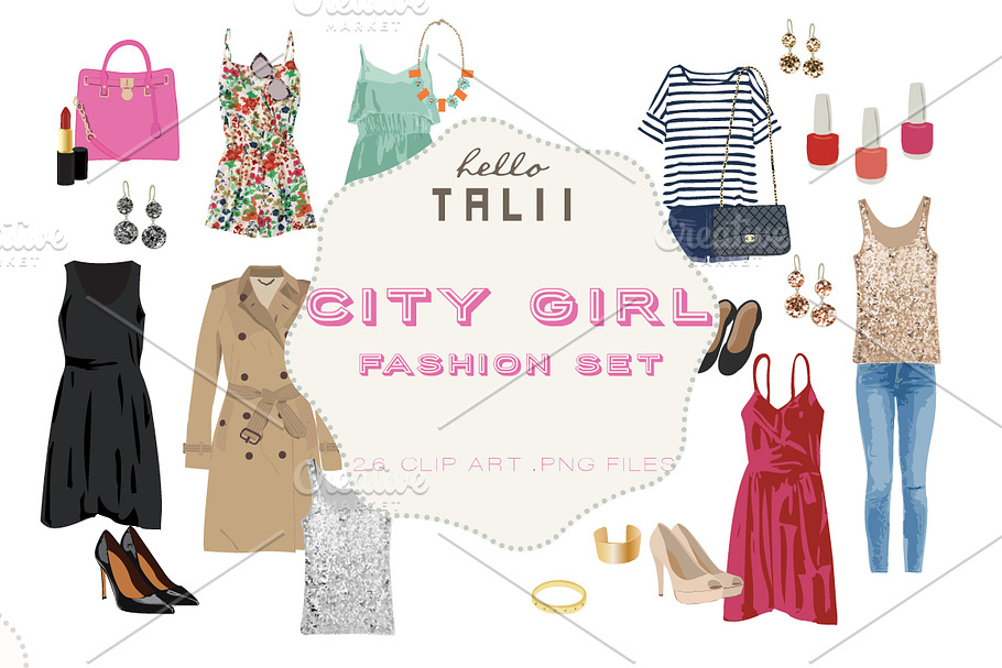 City Girl Fashion Set (Clip Art) in Illustrations - product preview 8