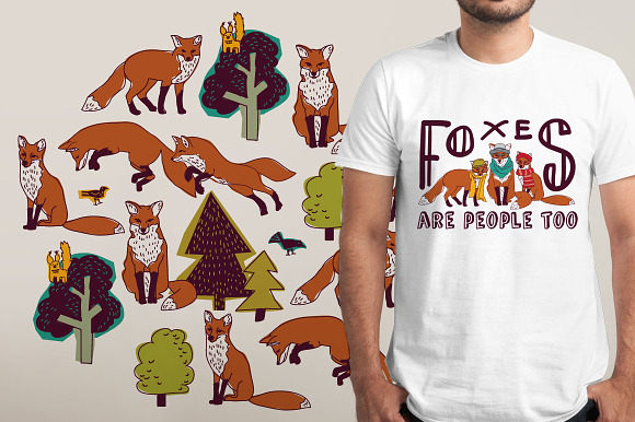 Foxes patterns & objects vector set in Illustrations - product preview 3