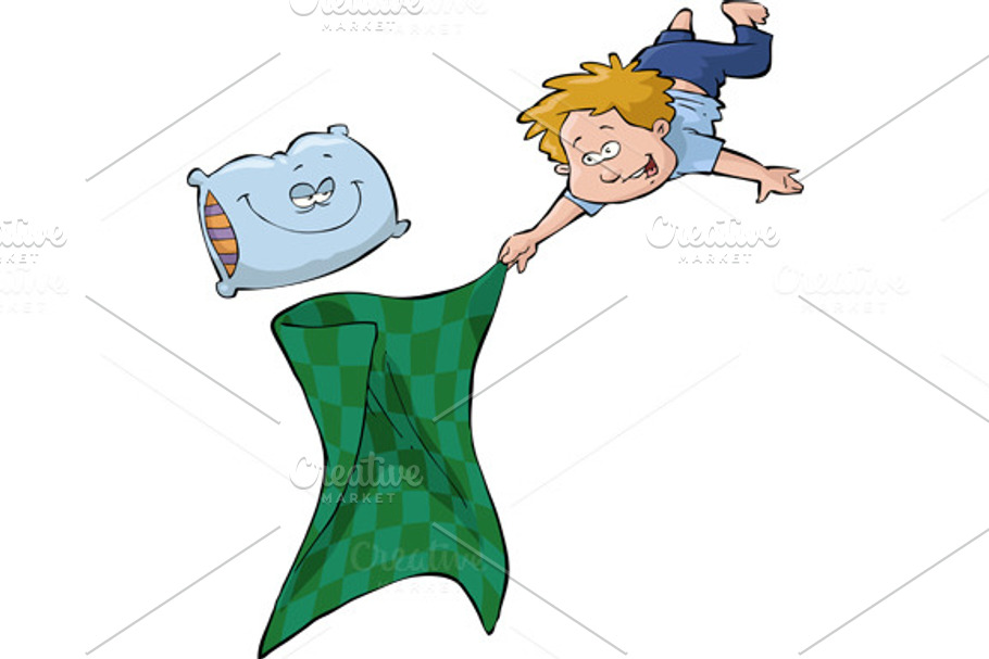 Boy with a blanket and a pillow in Illustrations - product preview 8