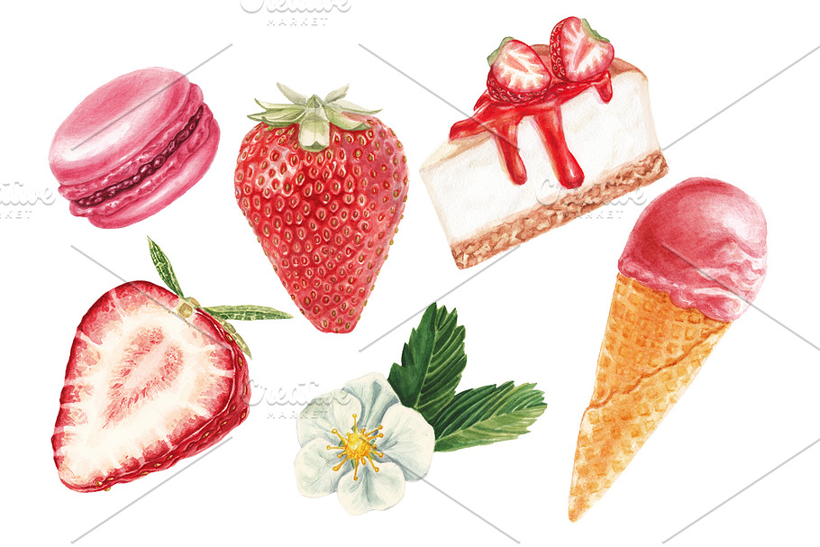 Watercolor strawberry delicious  in Patterns - product preview 8