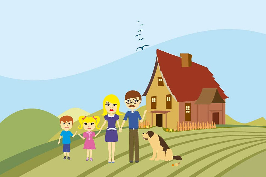 Happy family with dog illustration
