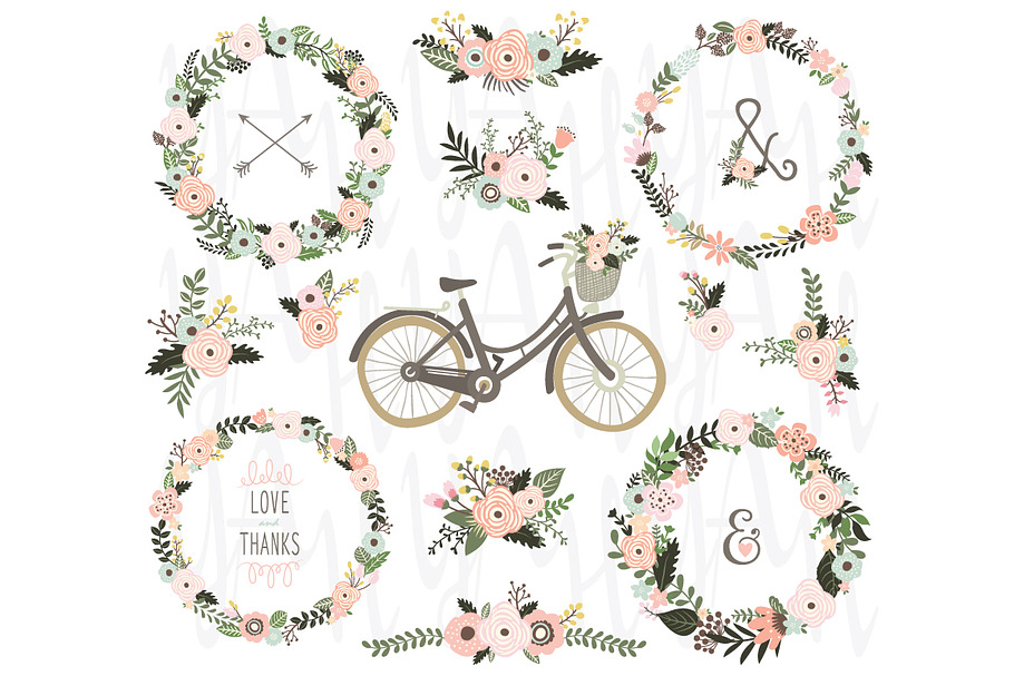 Vintage Floral Wreaths Bicycles