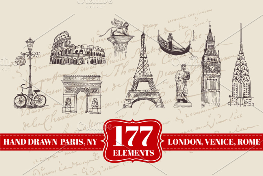 177 Hand drawn London, Paris & more